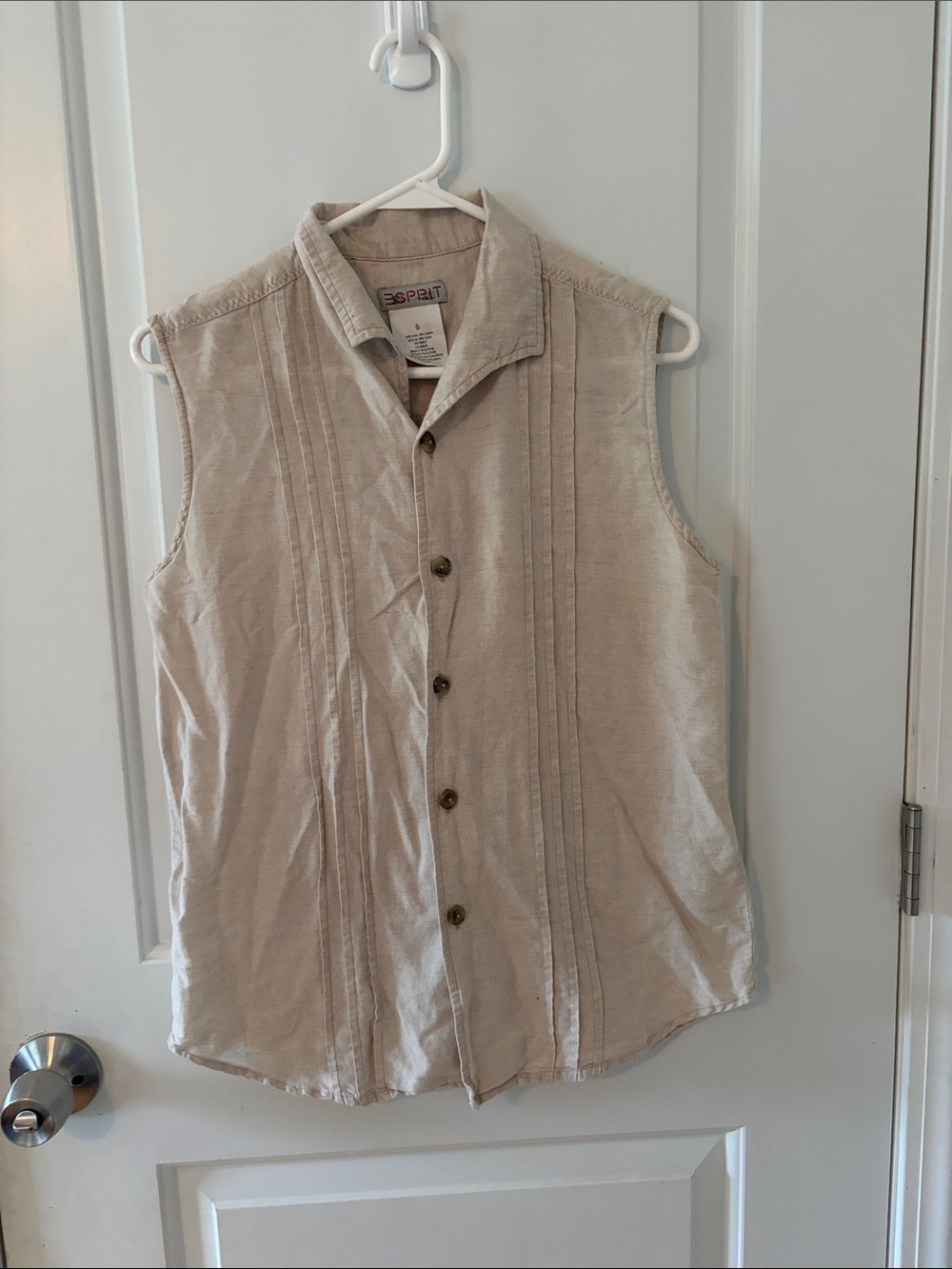 Vintage Esprit Neutral Beige Sleeveless Linen Pintuck Vest